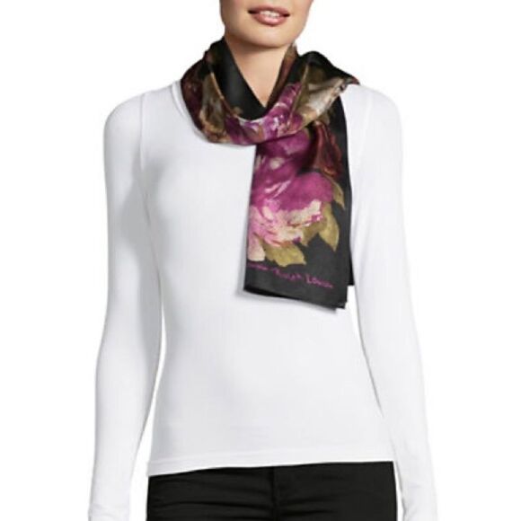 Lauren Ralph Lauren Silk Oblong Scarf-BLACK-One Size - Picture 1 of 2